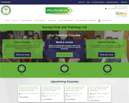 Image of Surrey First Aid Training website designed and developed by Sarah Hayes
