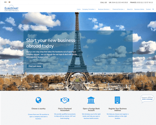 Image of Euro Start Entreprises website designed and developed by Sarah Hayes
