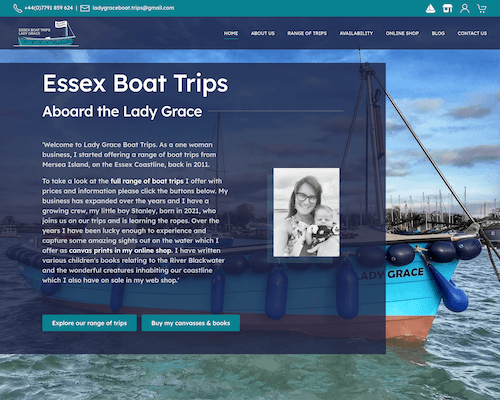 Image of Essex Boat Trips website designed and developed by Sarah Hayes