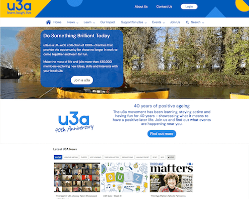 Image of U3A website developed by Sarah Hayes