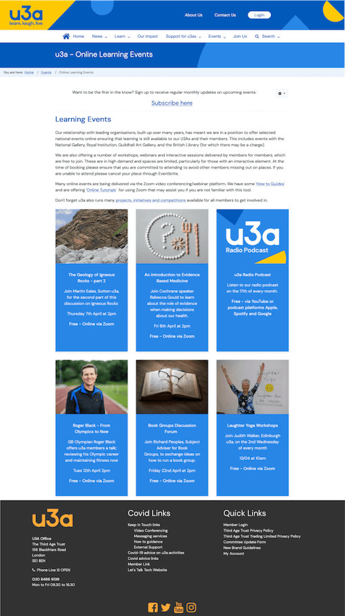 U3A - learning events