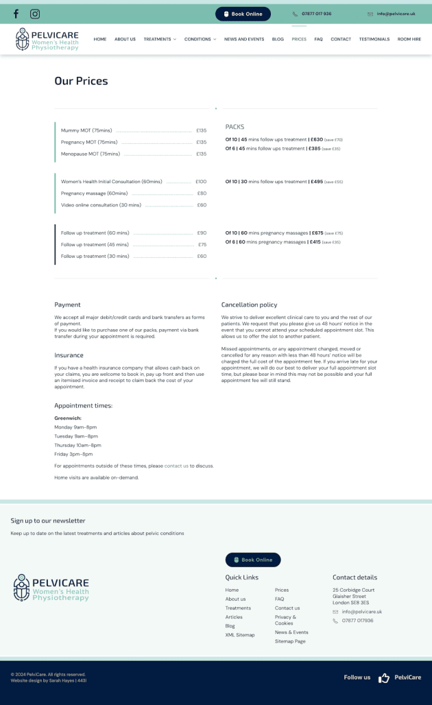 Pelvicare Price List