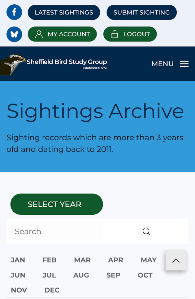 Sightings Archive on mobile phone