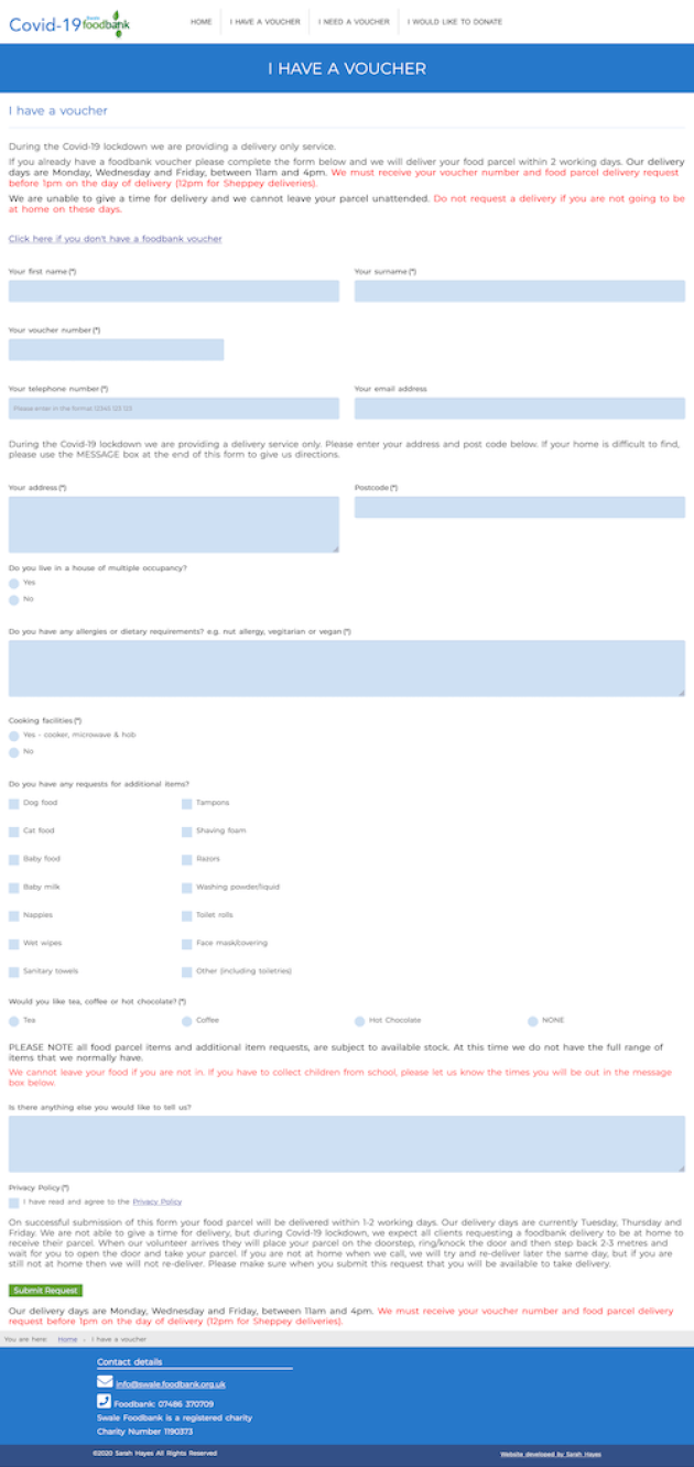Swale Foodbank I have a foodbank voucher form with conditional logic