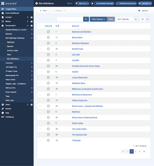 Custom Joomla Component Sightings Component Sites Definitions Management