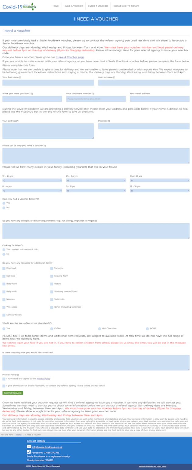 Swale Foodbank I need a foodbank voucher form with conditional logic