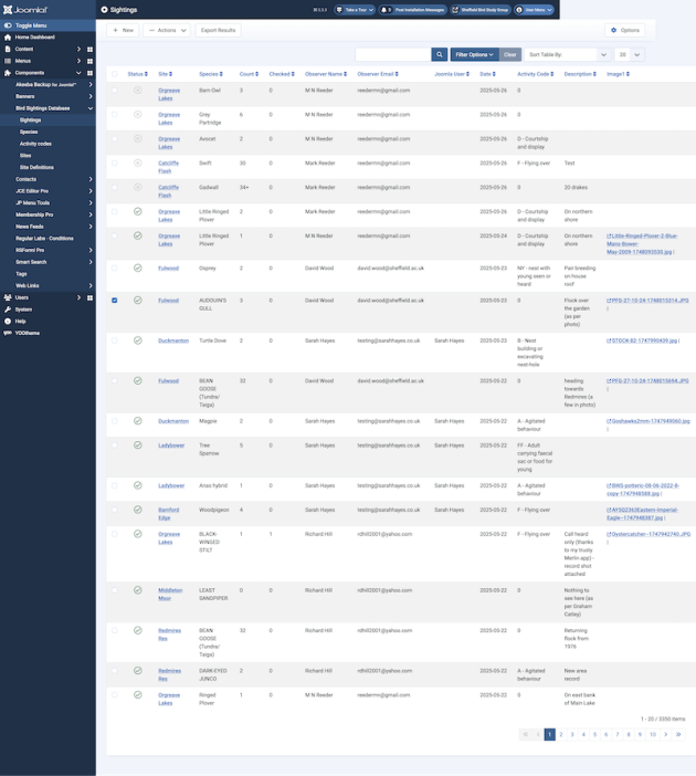 Custom Joomla Component Sightings Component Record Management